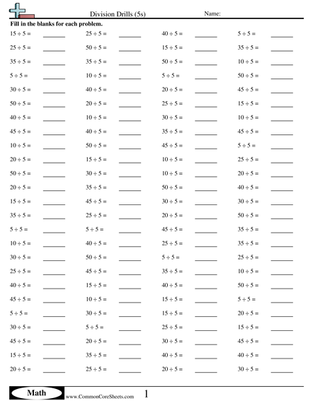 Math Drills Worksheets - Division Drills (5s) worksheet